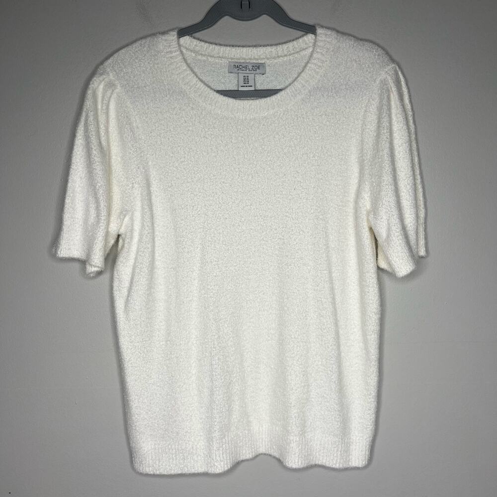 Rachel Zoe Eyelash Knit Short Sleeve Sweater White Soft Minimalist Old Money 1X